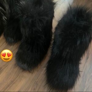 Black Unique Faux Fur Boots size 9.5-11 one pair only